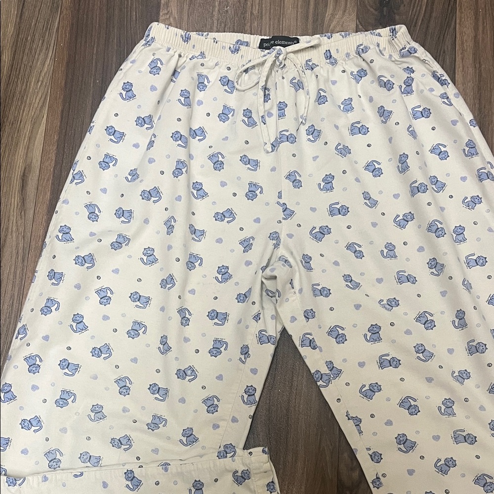 Women's Cream Pajama Pants with Blue Print